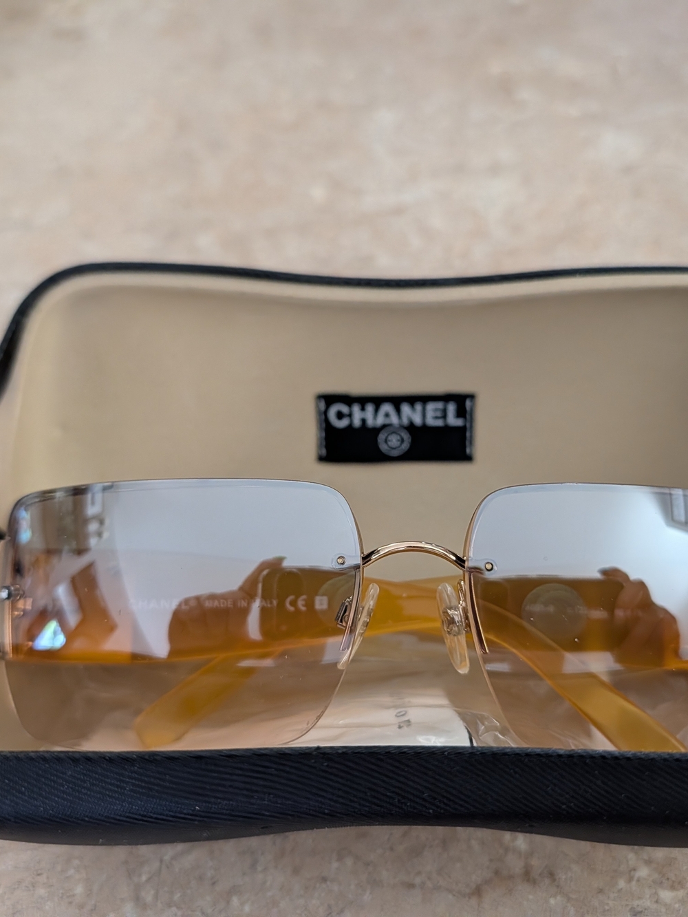 CHANEL RARE Vintage Crystal Diamanté CC Sunglasses / Orange 4095-B Made in Italy